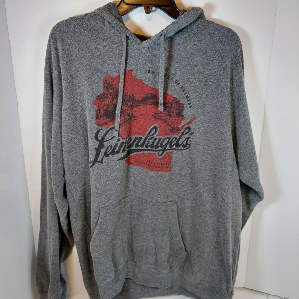 Vintage Leinenkugel's Gray Hooded Sweatshirt Micro Brew Beer Mens XL Brewery